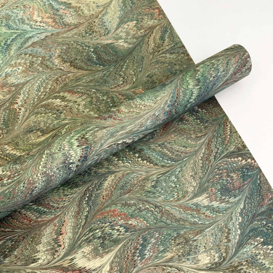 Hand Marbled Paper Butterfly Pattern in Green and Red ~ Berretti Marbled Arts